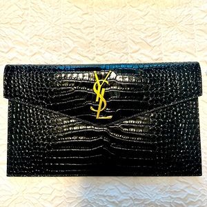 Saint Laurent Uptown clutch in crocodile embossed shiny leather
